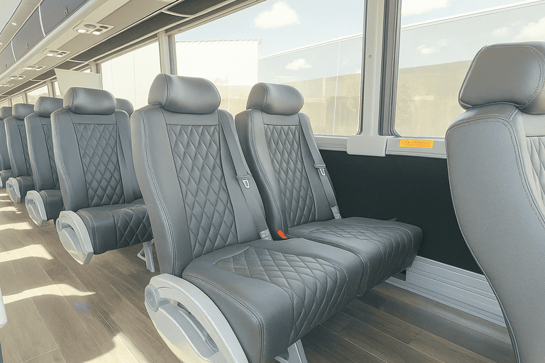 interior of Alameda Minibus Company charter bus