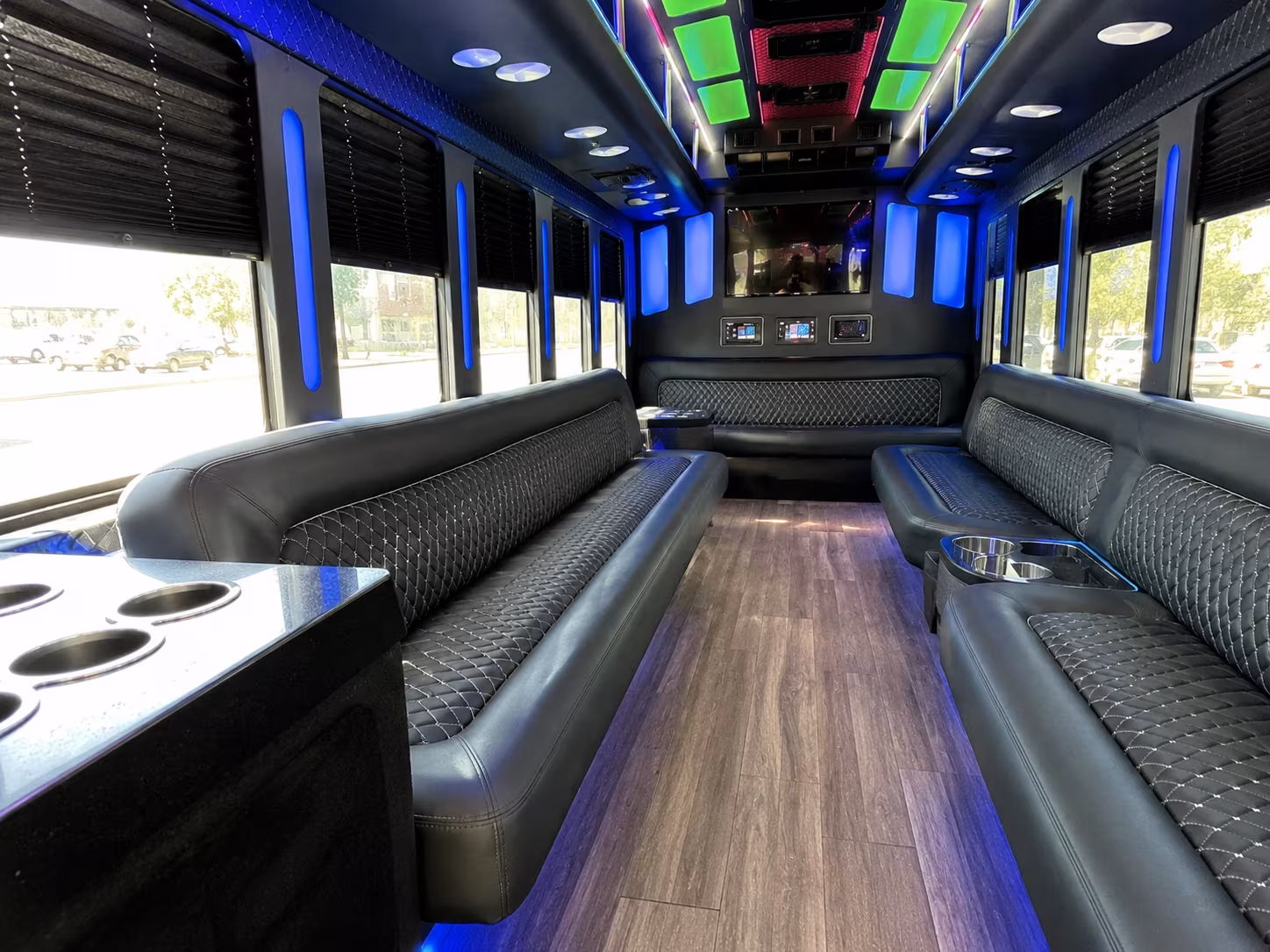 alameda 15 passenger party bus inside